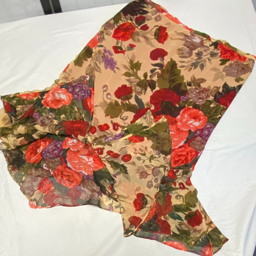 Chicos Design Flamenco Ruffled Asymmetrical Hi Low Sheer Floral Maxi Skirt 1X - Picture 11 of 13